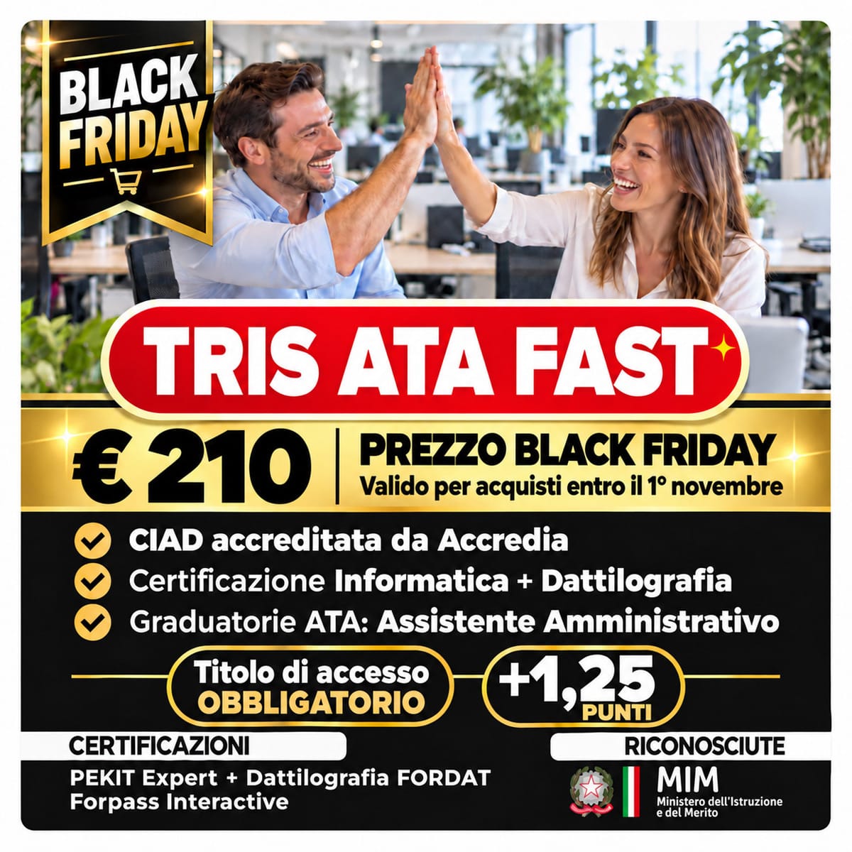 Black Friday TRIS ATA FAST: pacchetto certificazioni ATA a 210 euro anziché 245 euro fino al 1° novembre 2026
